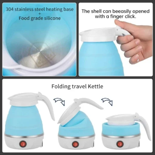 Foldable Travel Electric Kettle With Travel Adapter